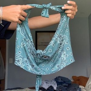 Teal Bandana print halter crop top